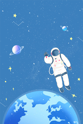 蓝色卡通手绘星空行星宇宙星球宇航员航空航天展板背景